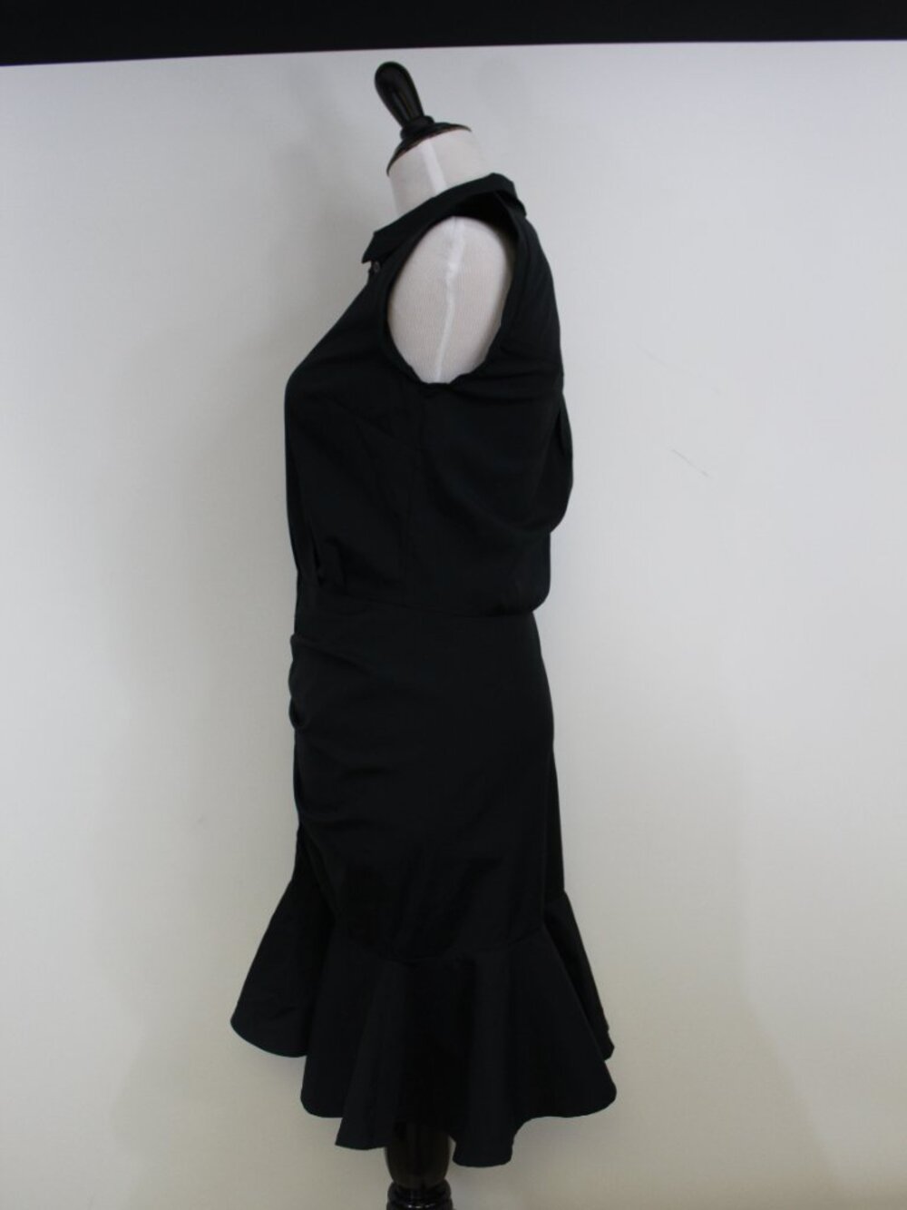 Veronica Beard Ruched Shirt Dress Black NWT Button Down Fitted Mini - Picture 9 of 12